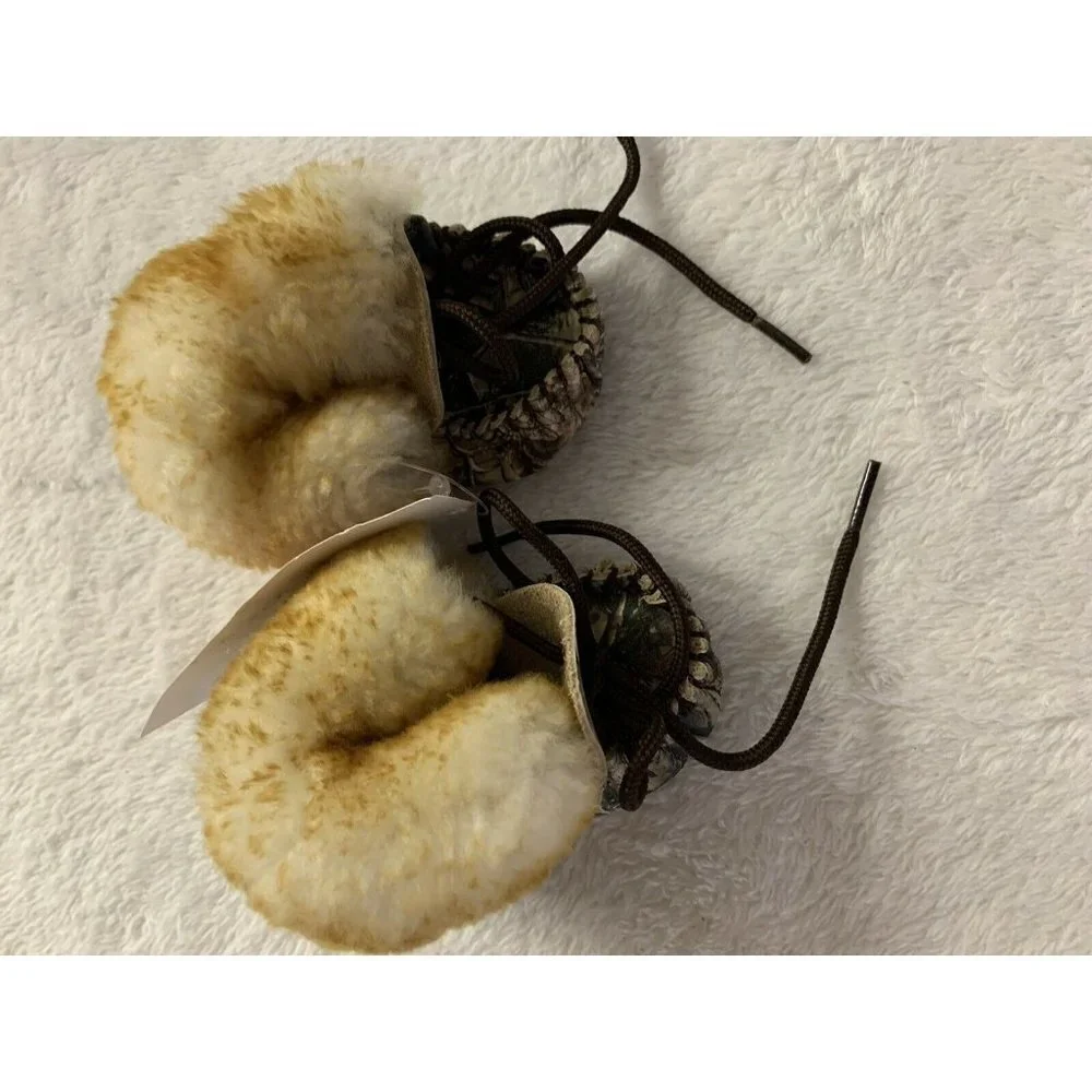 WEBERS BABY 0-6 Months CAMO W/ WOOL MOCCASINS SLIPPERS LEATHER Real Tree AP NEW
